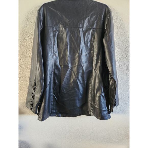 Beware Grunge Women's Faux Leather Lace-Up Long Jacket-XL - Picture 2 of 10